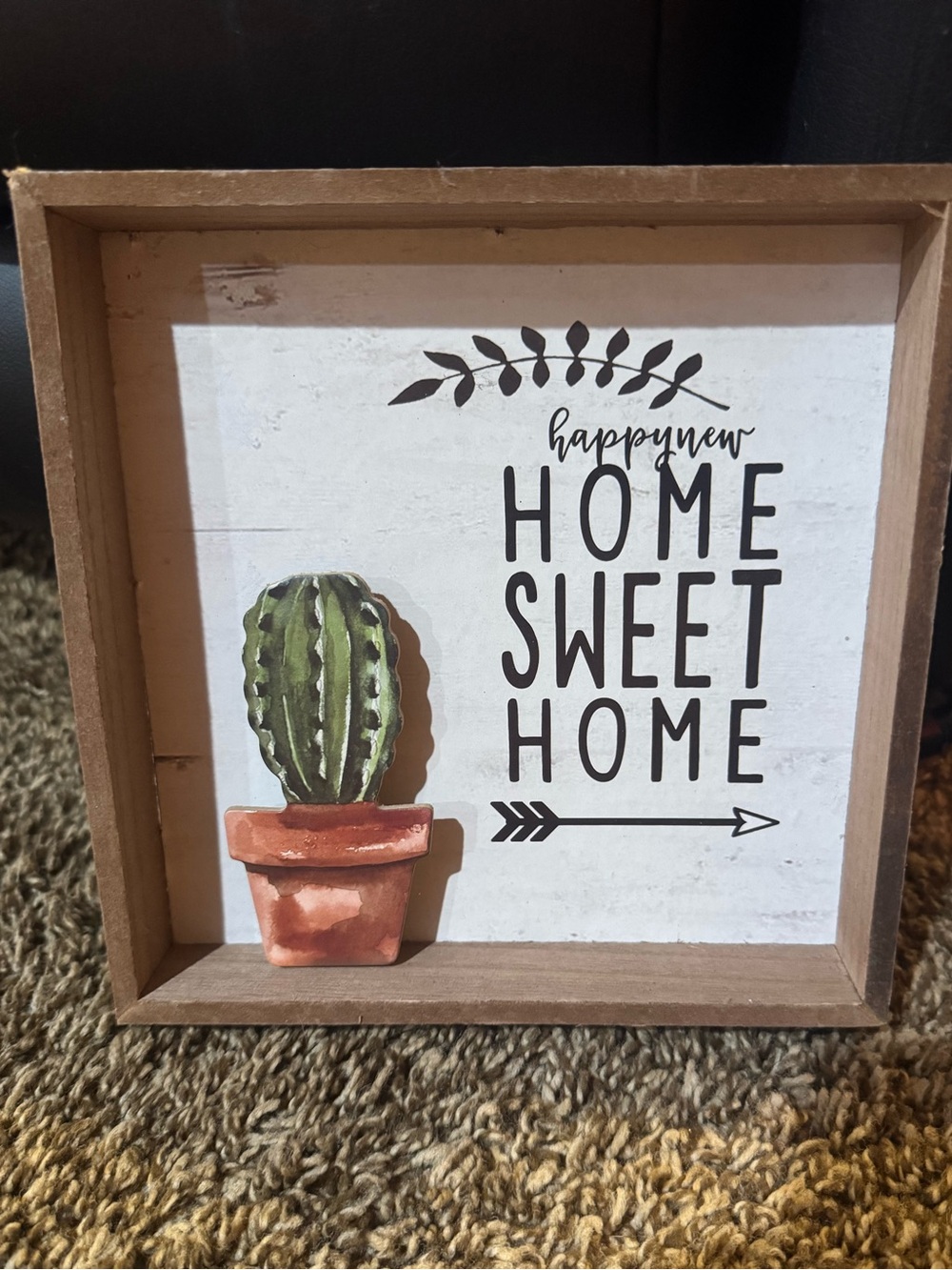 Home Sweet Home Cactus Wall Sign — Green Cactus, Brown Frame